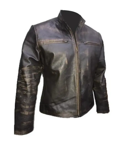 Mens Retro Cafe Racer Leather Jacket
