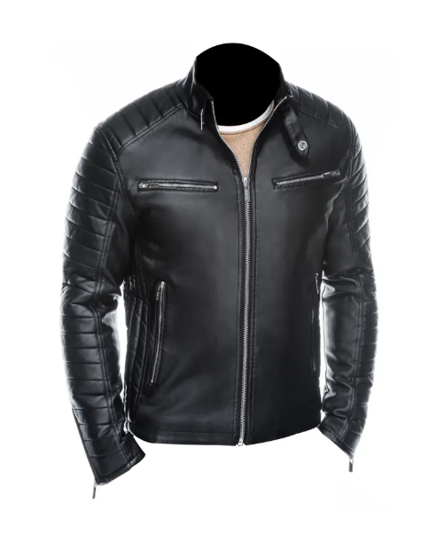 Mens Slim Fit Padded Black Leather Jacket