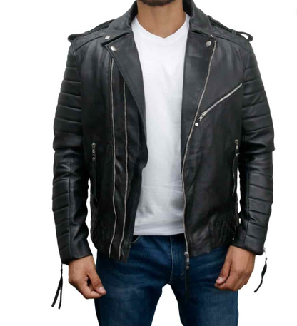 Mens Vintage Slim Fit Biker Leather Jacket