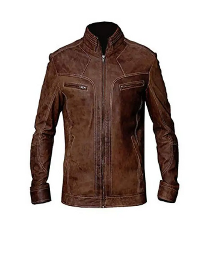 Mens Vintage Distressed Biker Leather Jacket