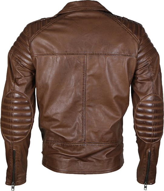 Mens Biker Classical Brown Leather Jacket