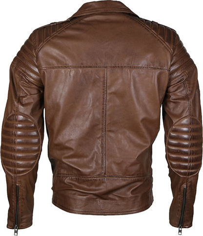 Mens Biker Classical Brown Leather Jacket