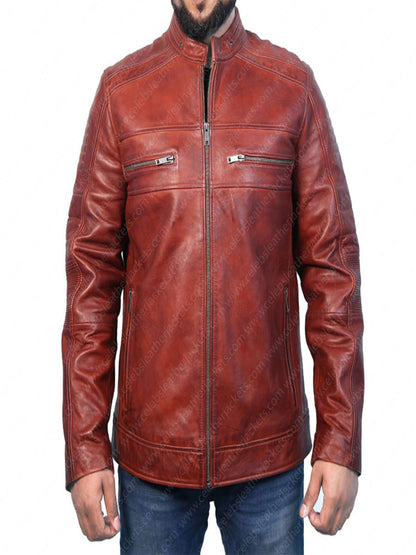 Cafe Racer Real Lambskin Leather Distressed Motorcycle Jacket