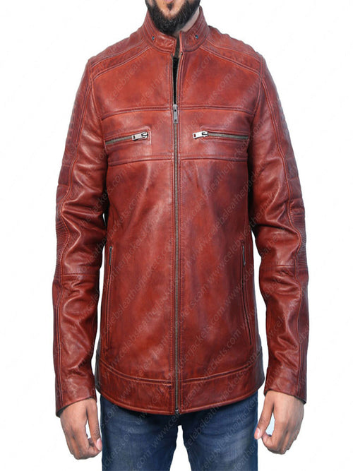 Cafe Racer Real Lambskin Leather Distressed Motorcycle Jacket