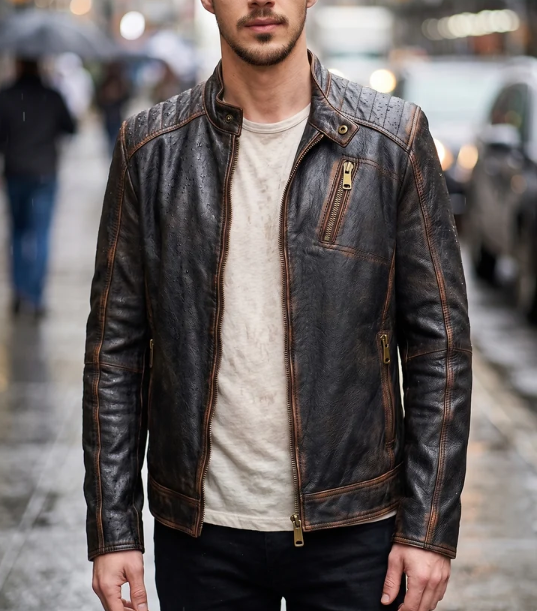 Mike Brown Waxed Leather Jacket For Men