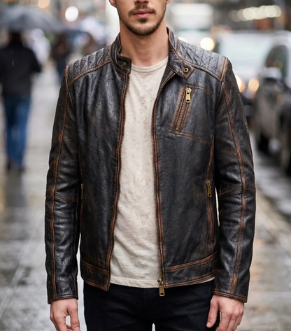 Mike Brown Waxed Leather Jacket For Men