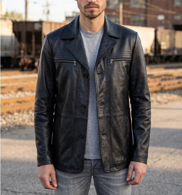 Modern Black Leather Jacket For Men