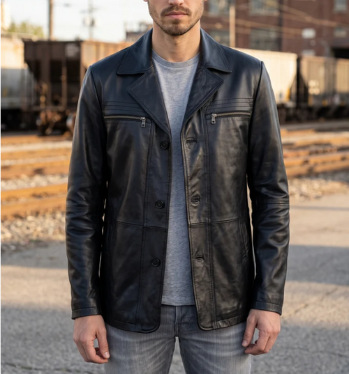 Modern Black Leather Jacket For Men