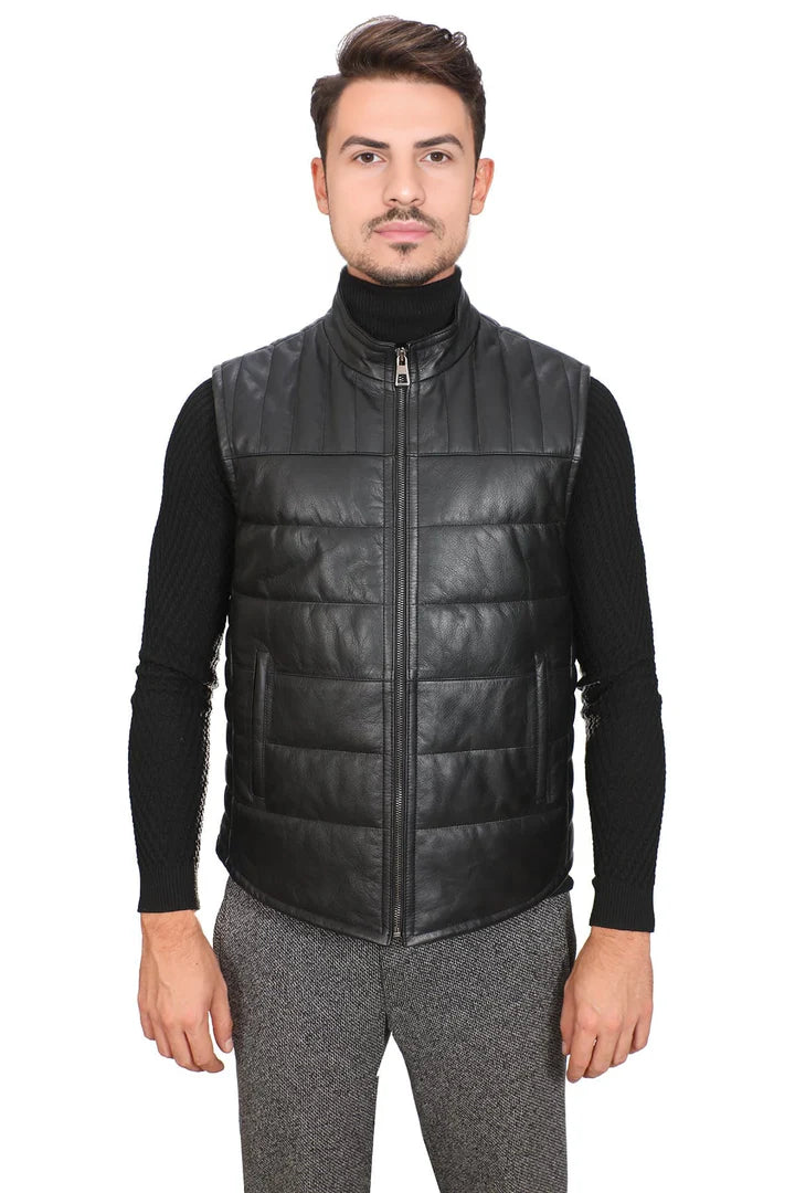 Anthony Real Black Leather Vest Jacket for Men