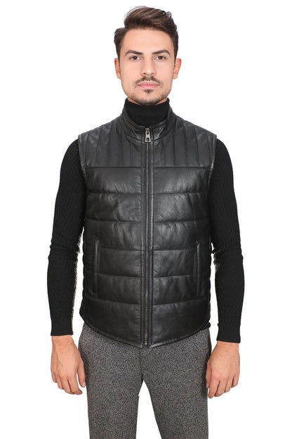 Anthony Real Black Leather Vest Jacket for Men