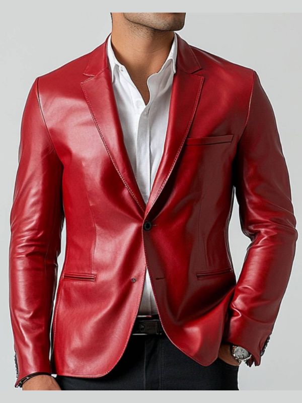 Oakley Red Leather Blazer - Leather Blazer for Men Red