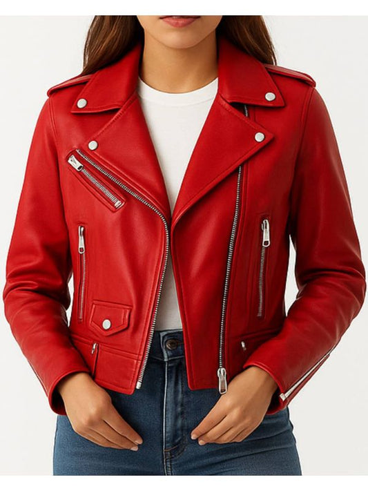 Olivia Leather Red Jacket - Women Leather Jacket Red