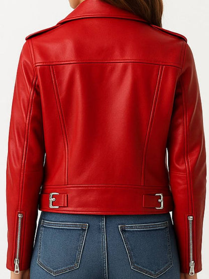 Olivia Leather Red Jacket - Women Leather Jacket Red