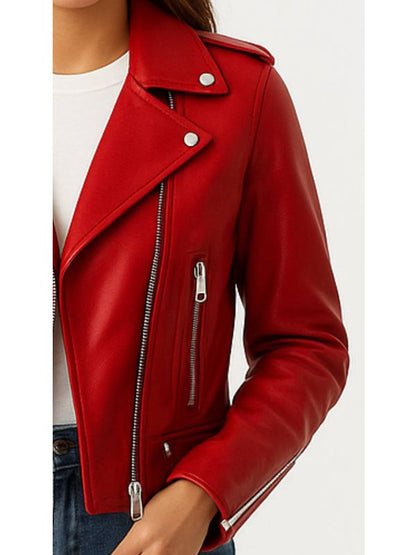 Olivia Leather Red Jacket - Women Leather Jacket Red