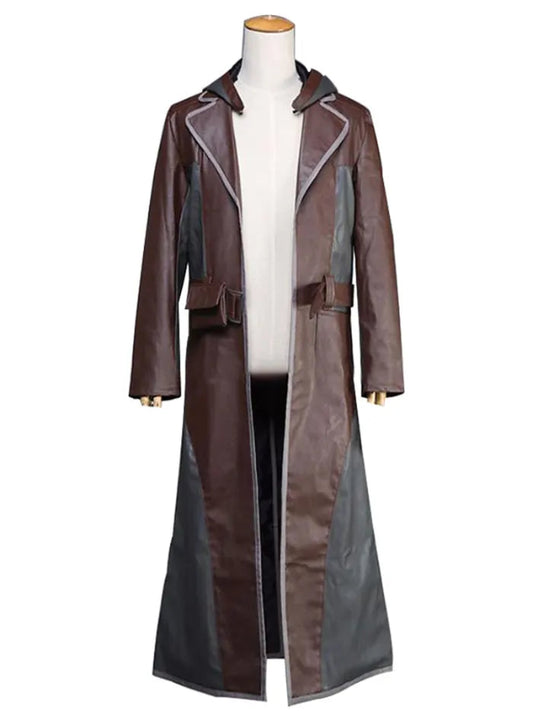 PUBG Brown and Grey Leather Coat With Hoodie