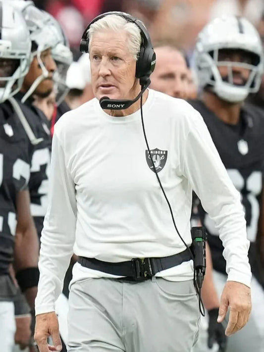 Pete Carroll NFL Preseason 2025 Raiders White Sweatshirt