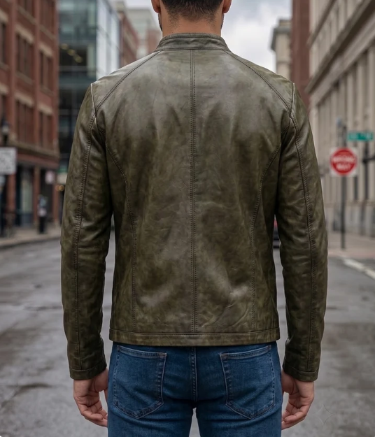 Peter Dark Green Biker Racer Leather Jacket For Men