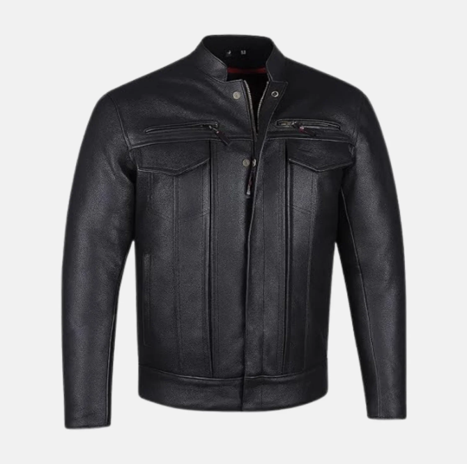Phantom Streetwear Leather Biker Jacket with Utility Pockets