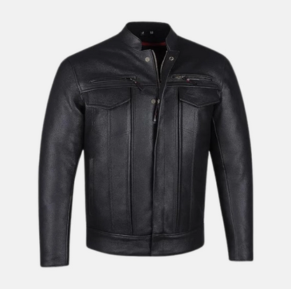 Phantom Streetwear Leather Biker Jacket with Utility Pockets