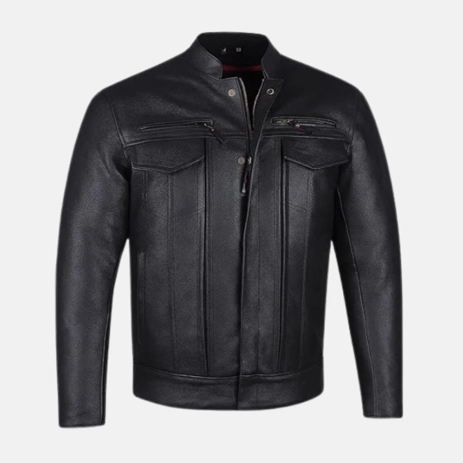 Phantom Streetwear Leather Biker Jacket with Utility Pockets