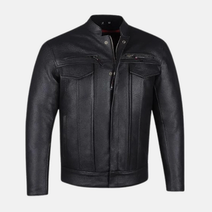 Phantom Streetwear Leather Biker Jacket with Utility Pockets