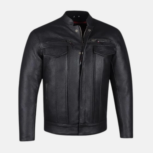 Phantom Streetwear Leather Biker Jacket with Utility Pockets