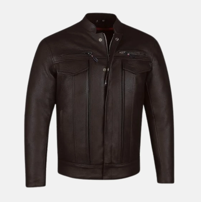 Phantom Streetwear Leather Biker Jacket with Utility Pockets