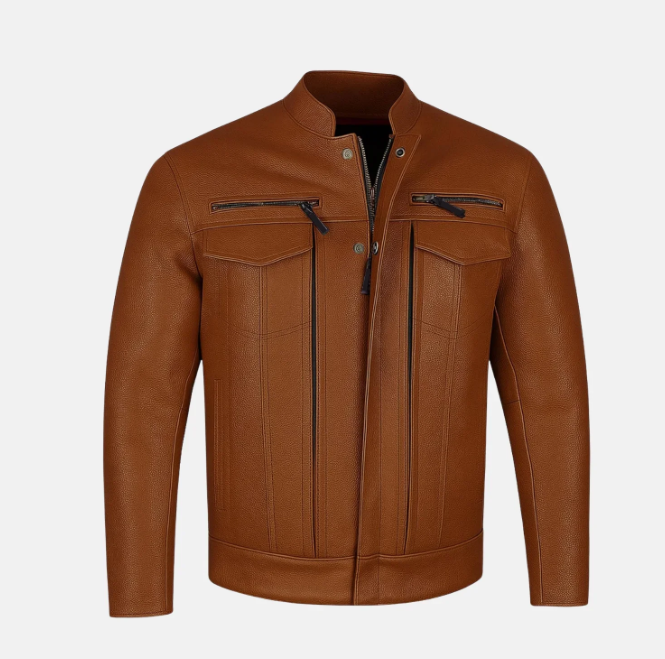 Phantom Streetwear Leather Biker Jacket with Utility Pockets