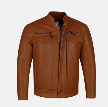 Phantom Streetwear Leather Biker Jacket with Utility Pockets