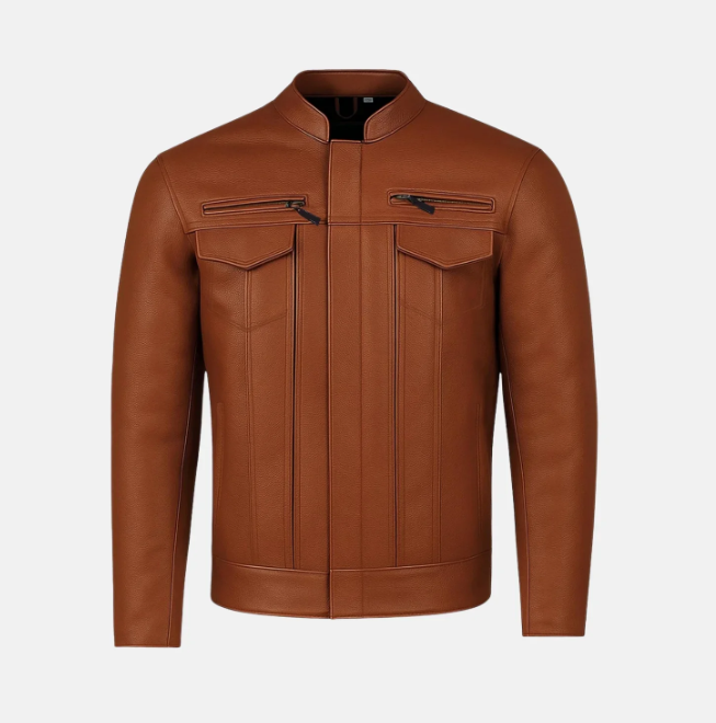 Phantom Streetwear Leather Biker Jacket with Utility Pockets
