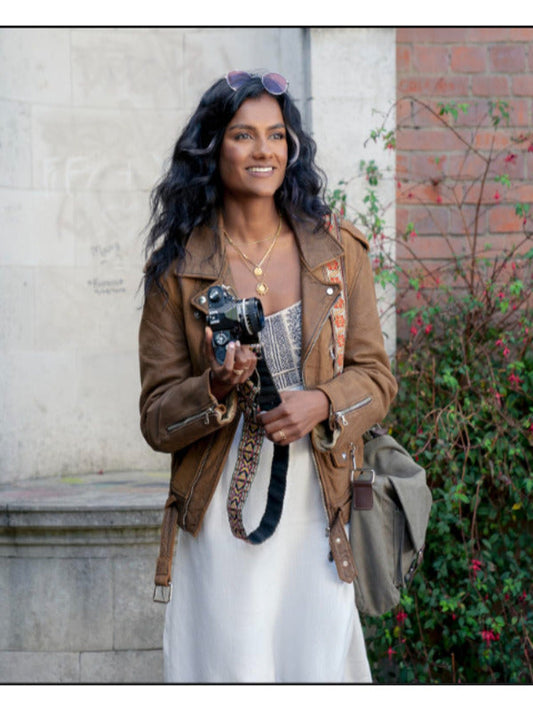 Picture This 2025 Simone Ashley Brown Leather Jacket