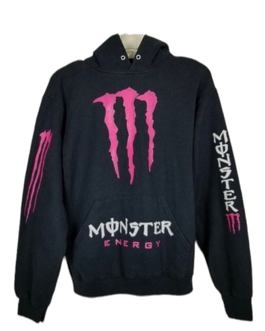 Pink Monster Energy hoodie with logo print on front – casual streetwear style