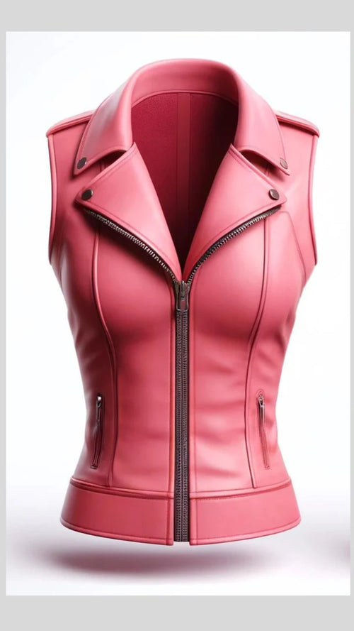 Pink leather vest on a white background