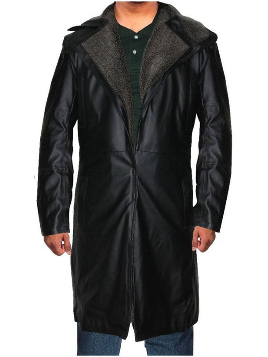 Plain Long Leather Winter Coat