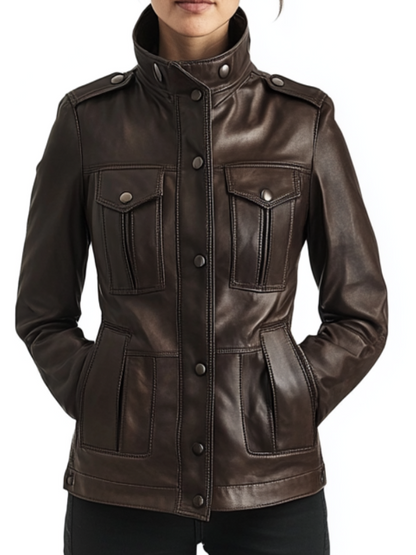 Poppy Leather Brown Jacket - Women Leather Jacket Brown