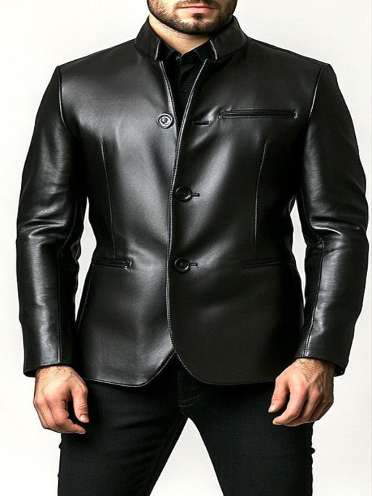 Premium Men Black Leather Blazer – Black Leather Jacket