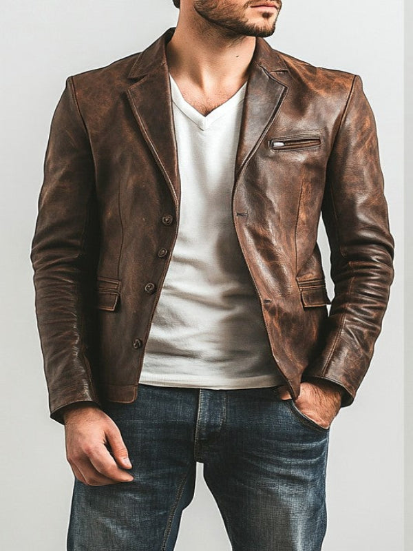 Premium Men Brown Leather Blazer - Brown Leather Jacket
