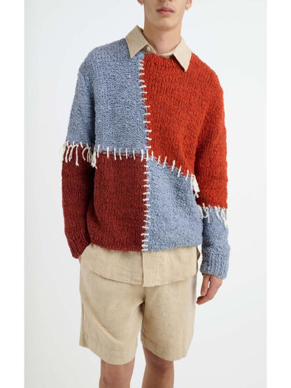 Press Junket 2025 Alexander Skarsgard Patchwork Sweater