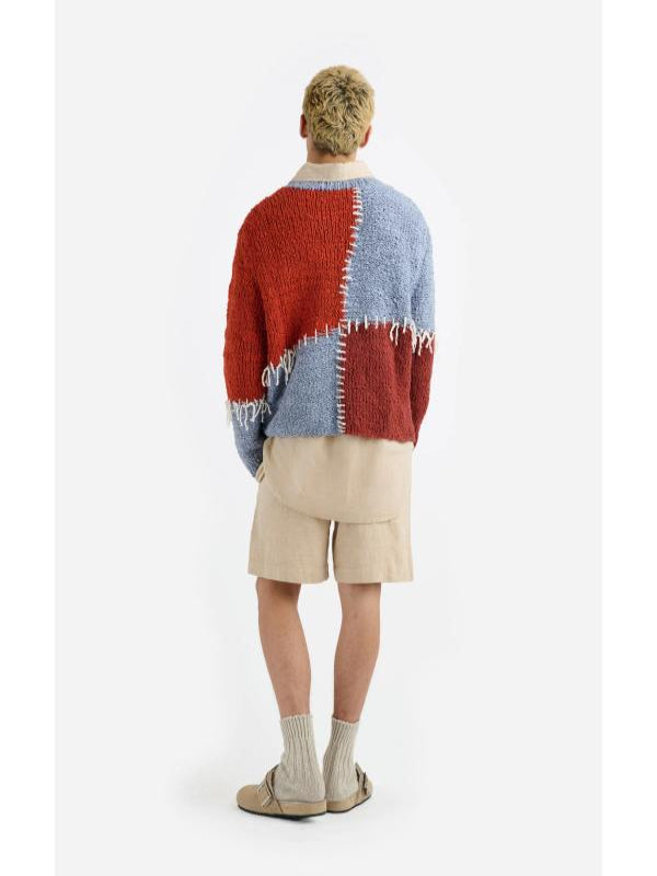 Press Junket 2025 Alexander Skarsgard Patchwork Sweater