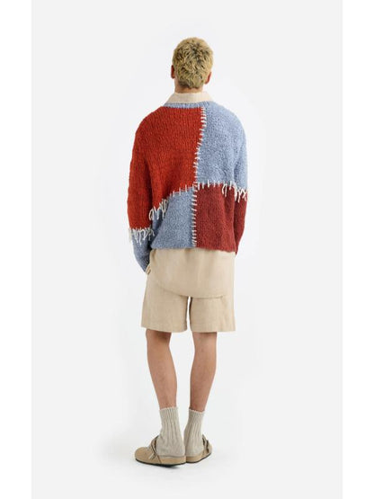 Press Junket 2025 Alexander Skarsgard Patchwork Sweater