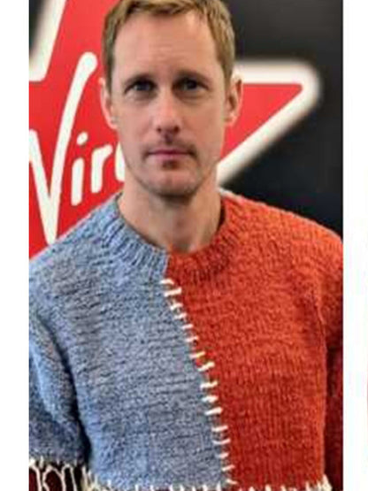 Press Junket 2025 Alexander Skarsgard Patchwork Sweater
