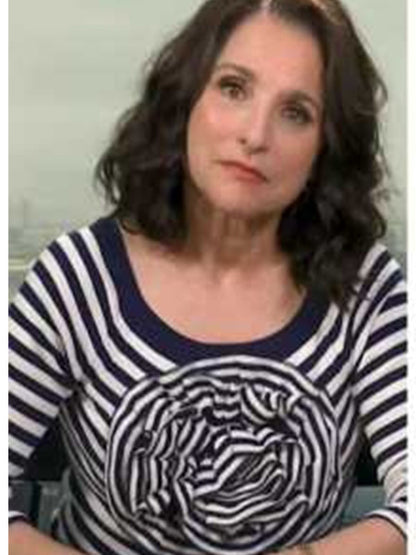 Press Junket 2025 Julia Louis-Dreyfus Striped Floral Sweater