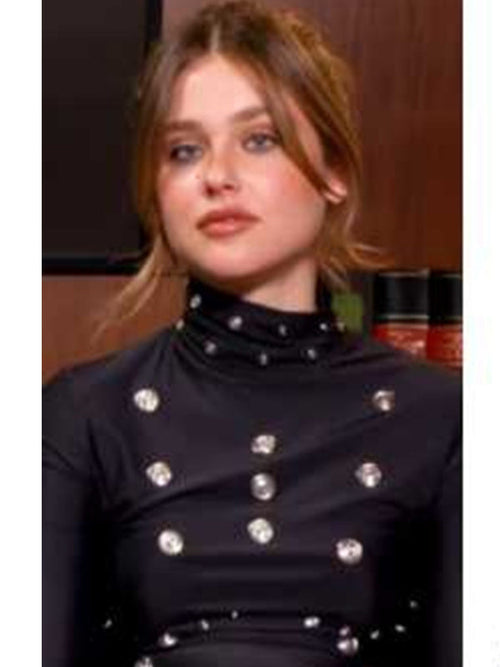 Press Junket 2025 Nicole Wallace Eyelet-Detailing Black Blouse