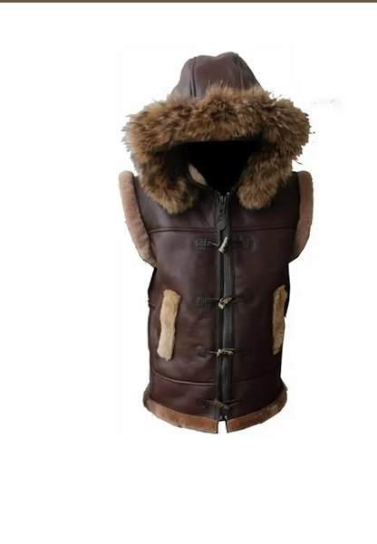 RAF B3 Brown Leather Fur Vest