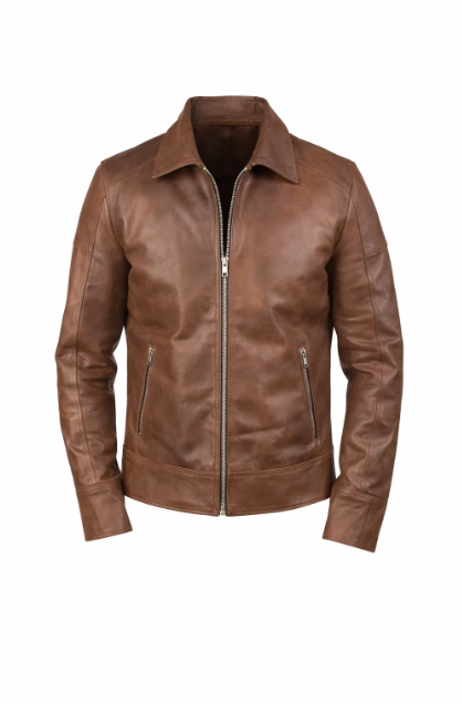 Reeves Men’s Brown Shirt Collar Leather Biker Jacket