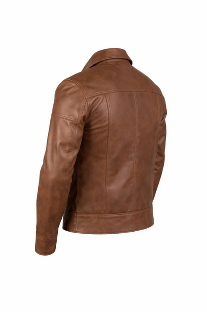 Reeves Men’s Brown Shirt Collar Leather Biker Jacket
