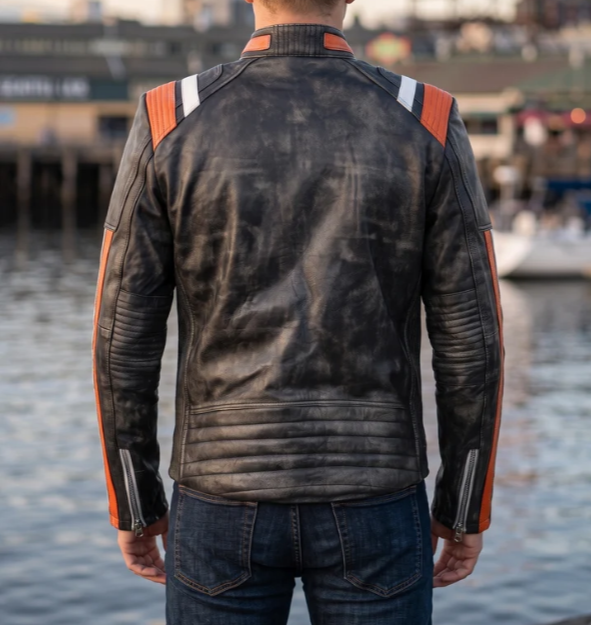 Retro Black Distressed Leather Jacket For Men