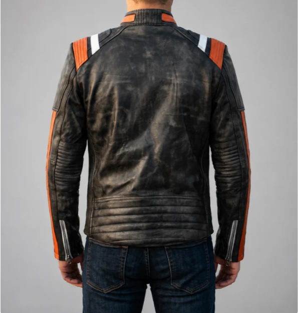 Retro Black Distressed Leather Jacket For Men