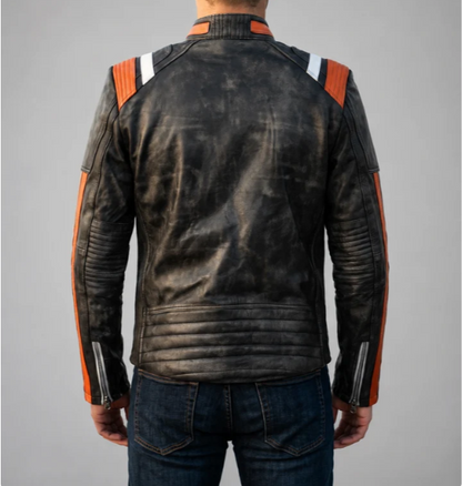 Retro Black Distressed Leather Jacket For Men