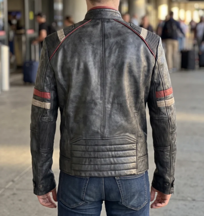 Retro Distressed Black Leather Jacket For Men